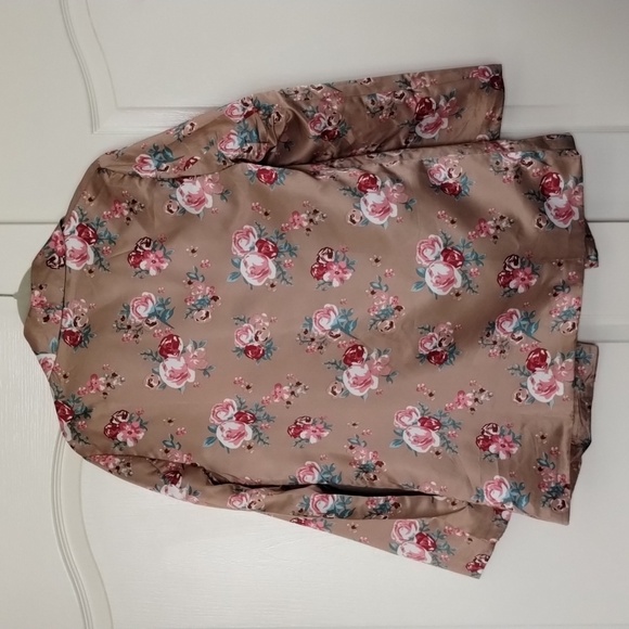 Tudor court tan floral oversized medium open blazer jacket long sleeve pockets - Picture 5 of 9